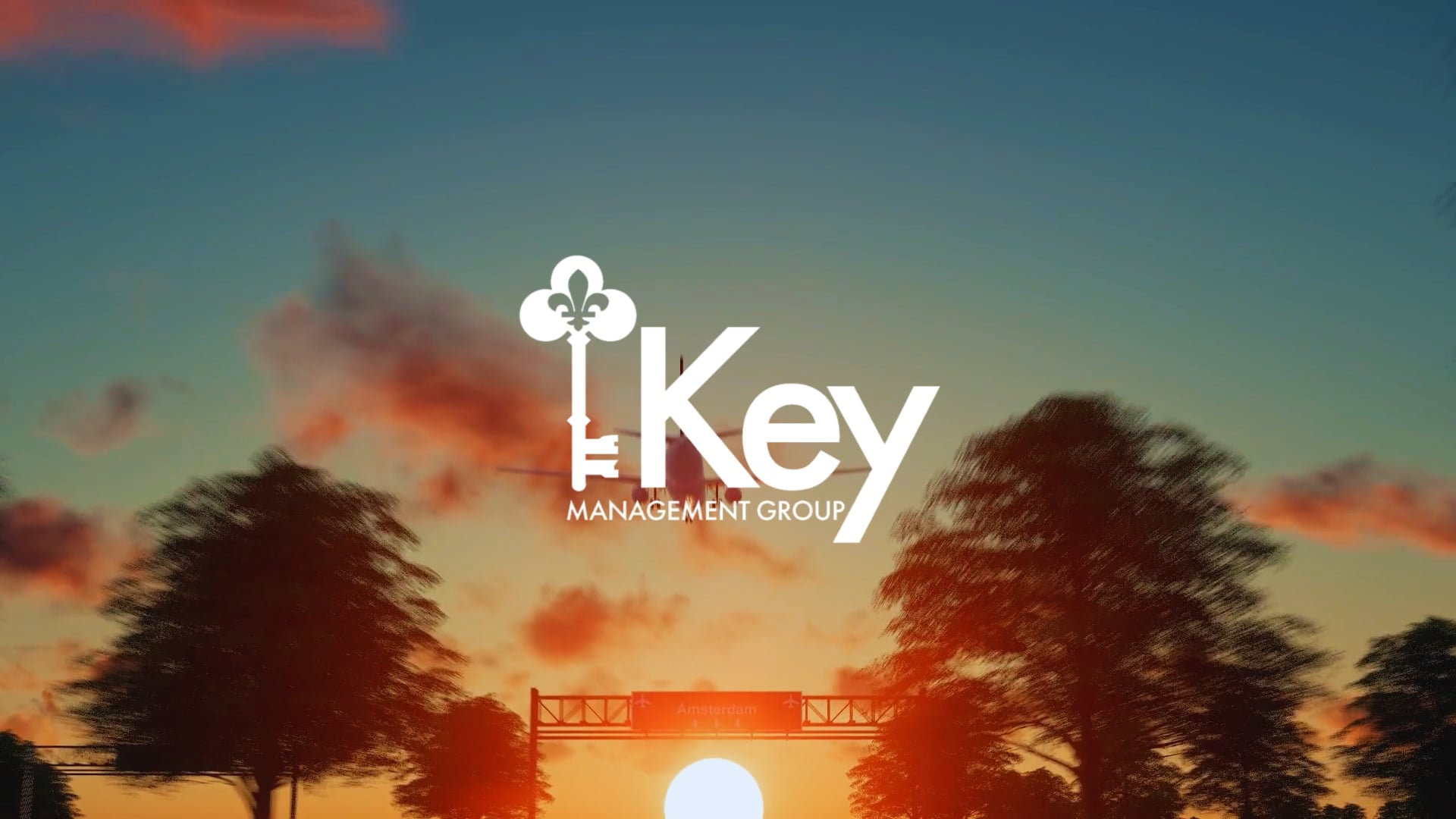 Key Management Group brand film opening with an aircraft approaching Amsterdam